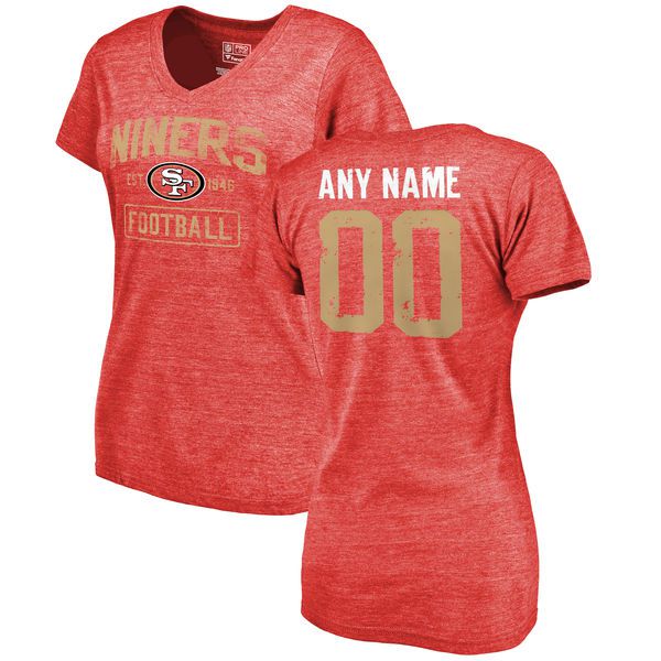Women San Francisco 49ers NFL Pro Line by Fanatics Branded Red Distressed Custom Name and Number Tri-Blend T-Shirt->nfl t-shirts->Sports Accessory